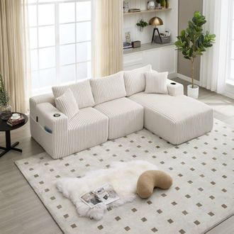 Direct Wicker Modular Sectional Sofa, L Shaped Comfy Cloud Couch in Off-White | Size: 3 Seater