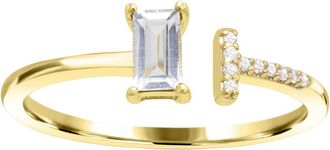 Diamond2Deal 10K Yellow Gold White Topaz and Diamond Engagement Ring ( 0.35Ct)