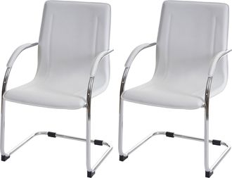 Hhg Lote De 2 Sillas De Comedor Samara, Cantilever Silla De Cocina Silla Reclinable, Acero, Blanco