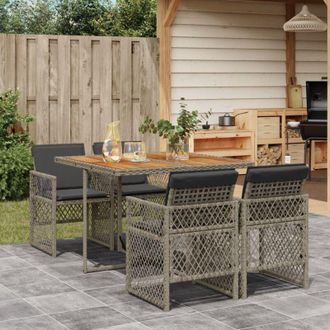 vidaXL Set Comedor De Jard&iacute;n 5 Piezas Con Cojines Rat&aacute;n Sint&eacute;tico Gris Vidaxl