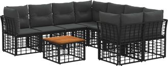 vidaXL Conjunto De Sof&aacute;s De Exterior 9 Uds. Negro Y Gris Oscuro Vidaxl