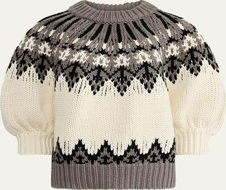 Altuzarra Marty Fair Isle Short Puff-Sleeve Sweater