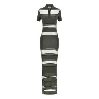 Coperni Long Striped Sheer Polo Dress - female - Coperni - Maxi Dresses - Green - XS - Dresses