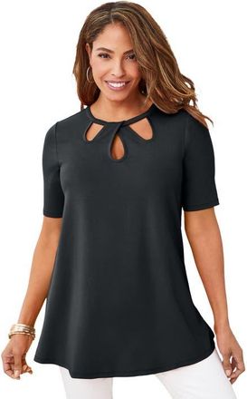 Jessica London Stretch Knit Cutout Swing Tunic in Black at Nordstrom, Size 32