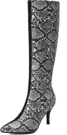 Generic Womens Stylish Snakeskin Knee-High Boots Pointed Toe Stiletto Heels Comfortable Slip-Resistant Durable Evening Party Prom Clubbing Shoes,Silver,6.5 UK