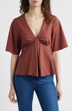 Wayf Zelma V-Neck Babydoll Top in Redwood at Nordstrom Rack, Size X-Small