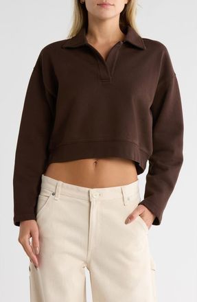 Frame Denim Johnny Collar Fleece Crop Sweatshirt in Mulch at Nordstrom Rack, Size X-Small