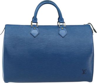 Louis Vuitton Speedy Handbag Epi Leather Blue Leather Handbag (Pre-Owned)