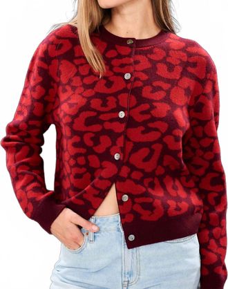 JUMPER 1234 Merino Leopard Cred Cardigan In Burgundy And Red