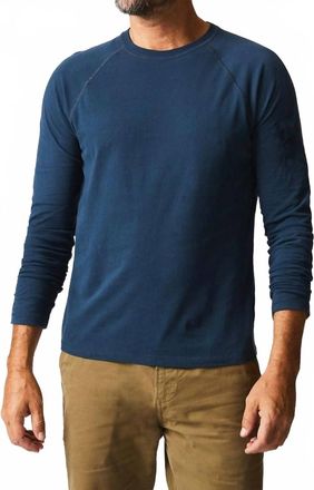 Billy Reid Long Sleeve Sueded Cotton Crewneck Shirt In Carbon Blue