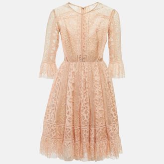 Elie Saab Pink Lace Ruffled Short Dress