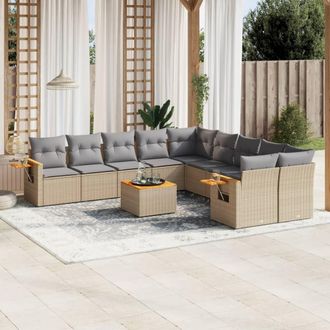 vidaXL Set De Sof&aacute;s De Jard&iacute;n 11pzas Con Cojines Rat&aacute;n Sint&eacute;tico Beige Vidaxl