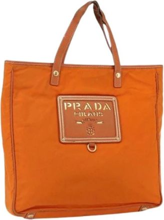 Prada Pre-owned Tote Bags, female, Orange, Size: ONE SIZE Pre-owned Nylon Tote Bag