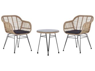 Beliani Conjunto de balc&oacute;n con cojines natural