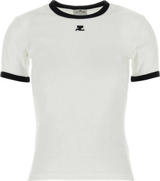 Courr&egrave;ges Signature Contrast T-Shirt - Dames - T-shirts - Wit - M - Katoen - Tops