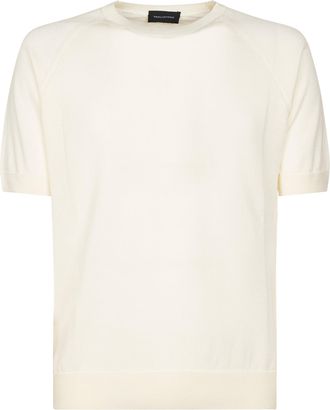 Tagliatore Cream Short-Sleeved T-Shirt with Ribbed Crew Neckline