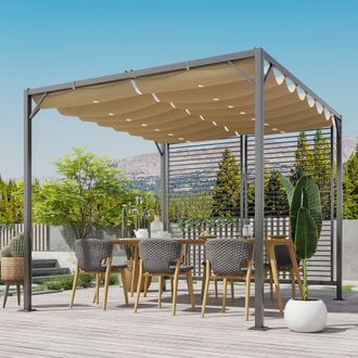 OUTSUNNY 3 x 2.8m Metal Pergola Patio Sun Shelter Grape Tent Retractable Canopy Gazebo in Beige
