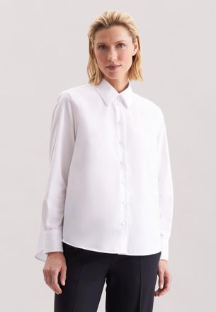 Seidensticker Hemdbluse SEIDENSTICKER, Damen, Gr. 3XL (46), weiss (wei&szlig;), 100% Baumwolle, unifarben, regular fit, ohne Ausschnitt, Blusen Hemdbluse, 1/1 Kragen Uni