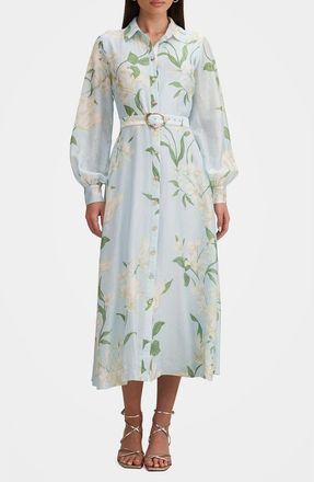 Ever New Freya Floral Belted Button-Up Midi Shirtdress in Blue Arna Floral at Nordstrom, Size 10
