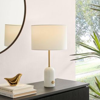 Furniturebox Joceline White Marble Tall Dimmable Table Lamp