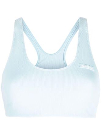 Sporty & Rich racerback ribbed tank top - women - Nylon/Spandex/Elastane - L - Blue