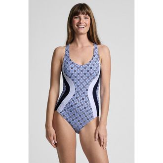 Lands End Tugless Contour One Piece in Lake Blue Geo Colorblock at Nordstrom, Size 4