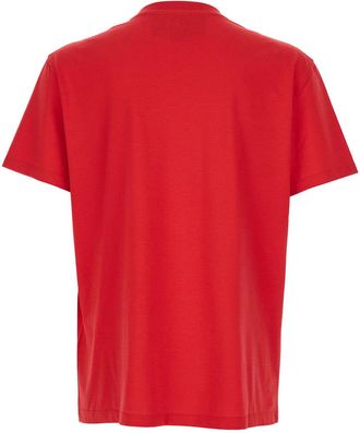 Valentino Mens Red Crewneck T-Shirt With Vlogo Cotton T-Shirts And Polos
