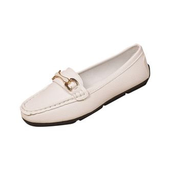 Generic Womens Loafers Comfortable Stylish Flats Shoes Solid Color Classic Lightweight Breathable Slip On Casual Shoes Work Office Leisure White