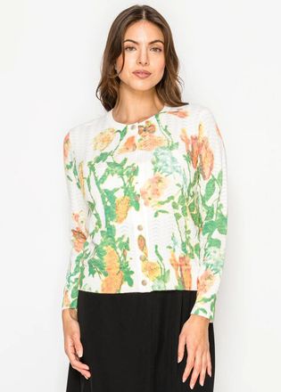 YAL New York Floral Print Textured Knit Cardigan
