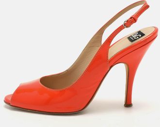 Dolce & Gabbana Orange Patent Leather Peep Toe Slingback Sandals Size 38