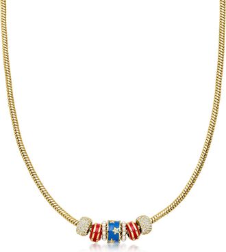 Ross-Simons 14kt Yellow Gold-Plated and Multicolored Enamel Patriotic Bead Charm Necklace With Simulated Gemstones and Pearls