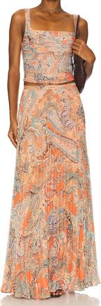 L'agence Torin Pleated Maxi Skirt In Orange & Blue Paisley