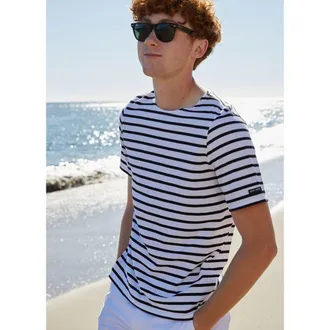 Saint James LEVANT MODERN - Breton Stripe Short Sleeve Shirt in White/black at Nordstrom, Size Xxx-Large