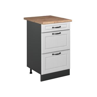 Vicco Mueble Bajo De Cocina R-line, Blanco Casa De Campo/antracita, 50 Cm Encimera Roble Dorado, Vicco