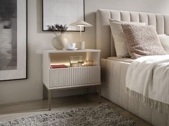 Vente-Unique Comodino con 1 cassetto e 1 nicchia Con LED MDF e Vetro fum&eacute; Beige OVILA