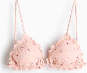 H&M Wattiertes Triangel-Bikinitop - Pfirsichrosa/Gebl&uuml;mt