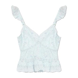 LoveShackFancy Sleeveless Tops, female, Blue, Size: XS Lainie Floral Cotton Top