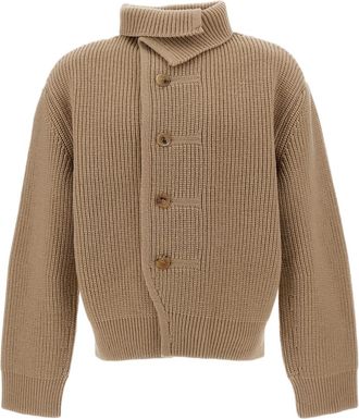 Dries Van Noten Asymmetric Heavy Ribbed-Knit Wool Cardigan