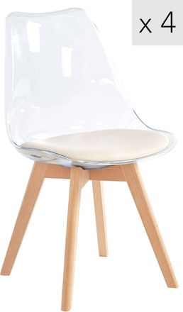Nordlys Set of 4 Scandinavian Dining Chairs with Transparent Wood Legs in Beige