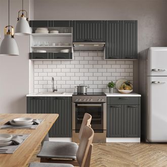 Vicco Mueble De Cocina Fame-line, Antracita Casa De Campo/blanco, 200 Cm Sin Encimera