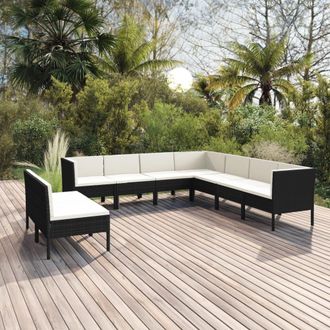 vidaXL 9 Pcs Garden Lounge Set Con Vime Pe Negro