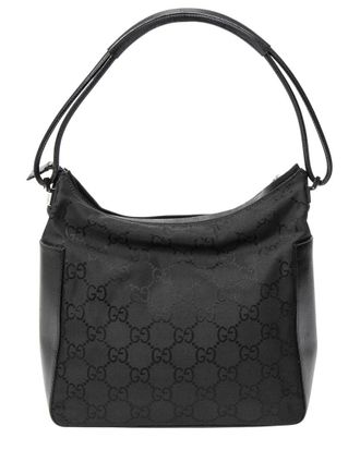 Gucci Black Monogrammed Nylon Canvas Zip Shoulder Hobo (Authentic Pre-Loved)