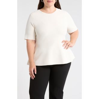 Nordstrom Short Sleeve Peplum Sweater in Ivory Tofu at Nordstrom, Size 4X