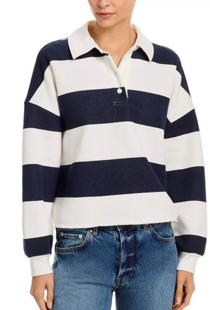 Aqua Cropped Oversized Polo Sweater In Blue White Rugby Stripe