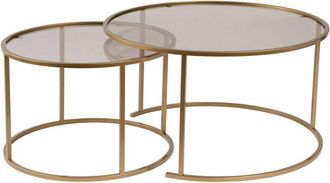 Dmora Set di 2 tavolini da salotto Aedion, Tavolo basso da caff&egrave;, Portariviste per divano, Ripiano da soggiorno, 80x80 h43 cm, Oro e Trasparente - Dmora