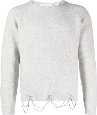 Random Identities Round-neck Knitwear, male, Gray, XL, Crystal Embellished Wool Jumper