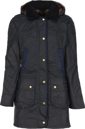 Barbour Blauwe gewaxte katoenen jas met capuchon - Dames - Parka Jassen - Blauw - XS - Katoen - Jassen