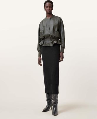 AllSaints Womens Merino Wool Antonia Knitted Bodycon Skirt, Size: L