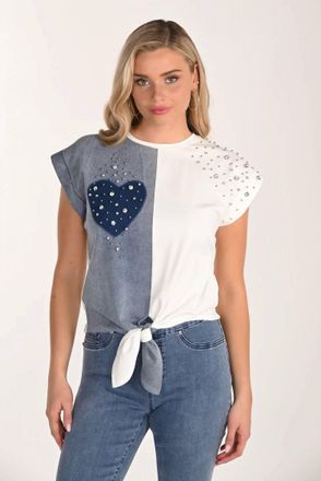 Frank Lyman Design Studded Heart Tie Top In White/blue