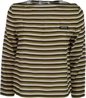 Miu Miu T-shirt a righe con applicazione - Verde